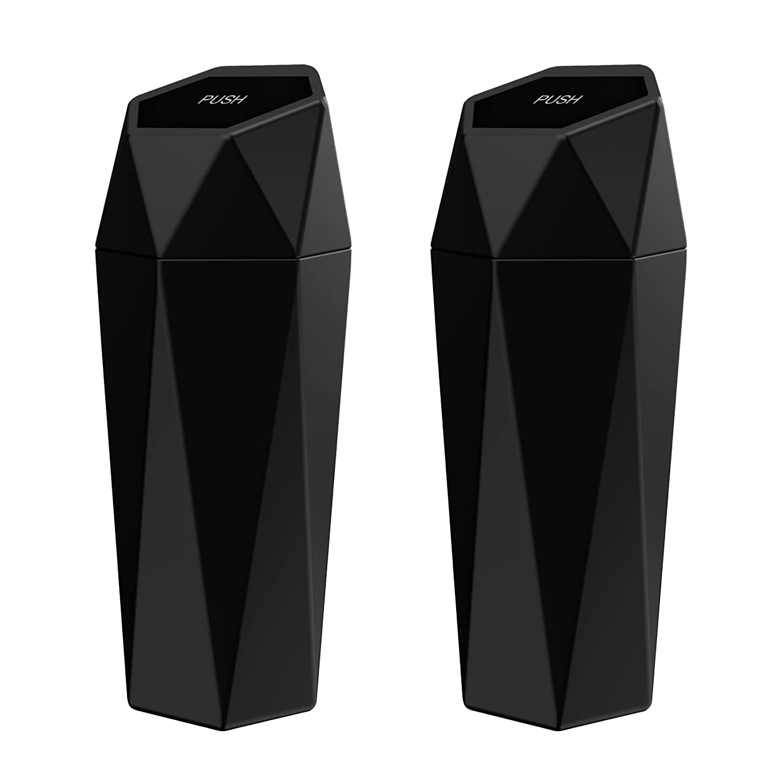 2 Packs Mini Portable Diamond Design Car Trash Can With Lid (Black)