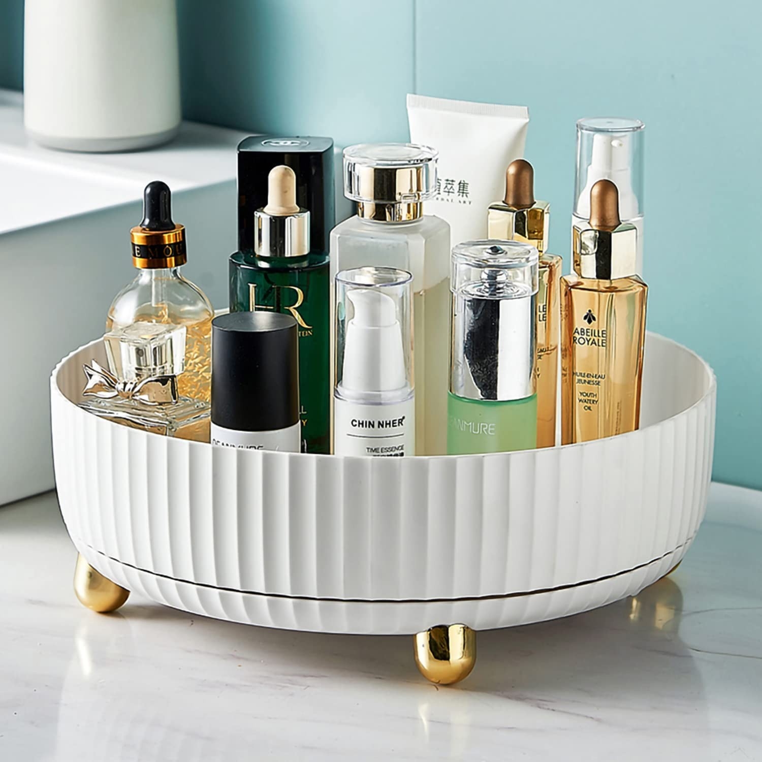Lazy Susan Turntable Organizer For Cabinet Makeup Perfume Organizer Plastic Rotating Turntray Container Bins